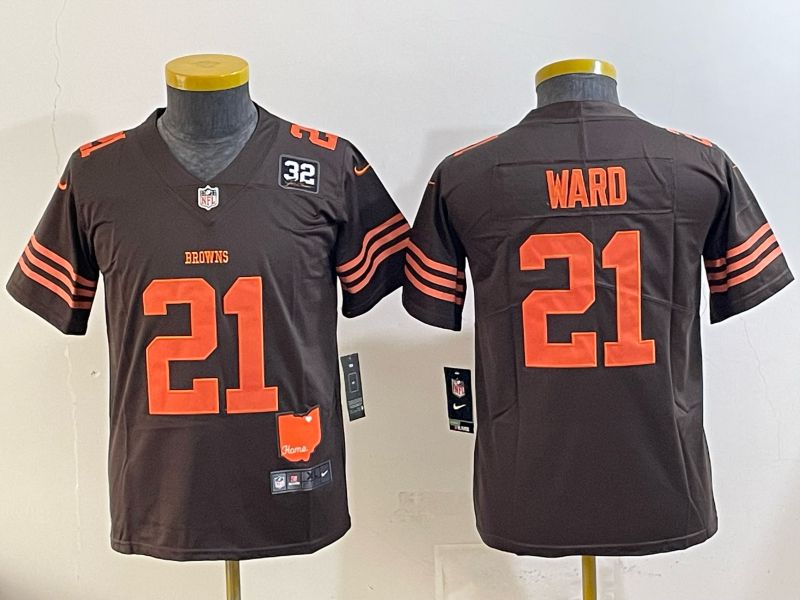 Youth 2025 Nike Cleveland Browns 21 Ward brown Retro Limited NFL Jersey style 02